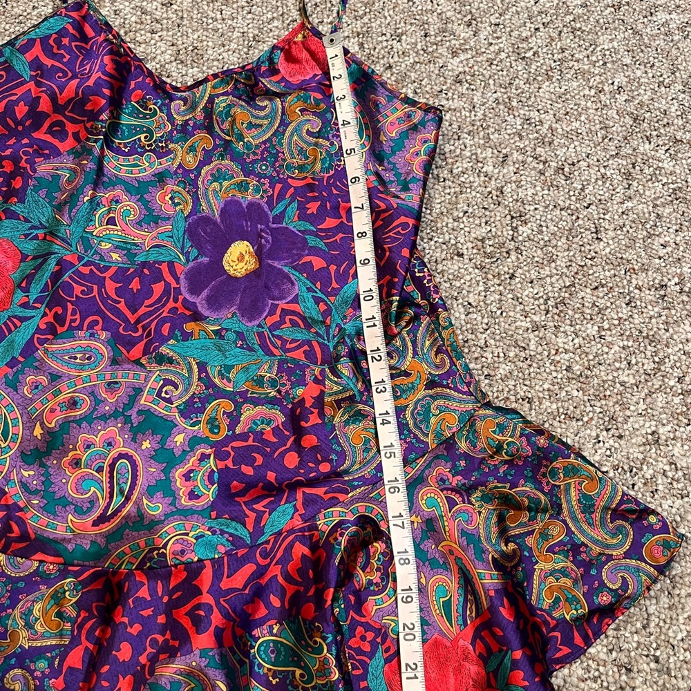 Vintage 80s/90s Colorful Silky Floral Spaghetti Strap BabyDoll Blouse - Picture 5 of 6